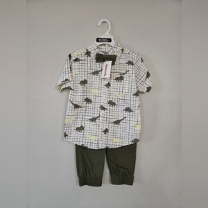 Mick Mack Ltd. Dinosaur Print Shirt and Pants Set With Bow Tie - 3T
